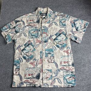 Vintage Mako Sportswear Shirt Large Ivory Hawaiian Button-Down Floral Print Men